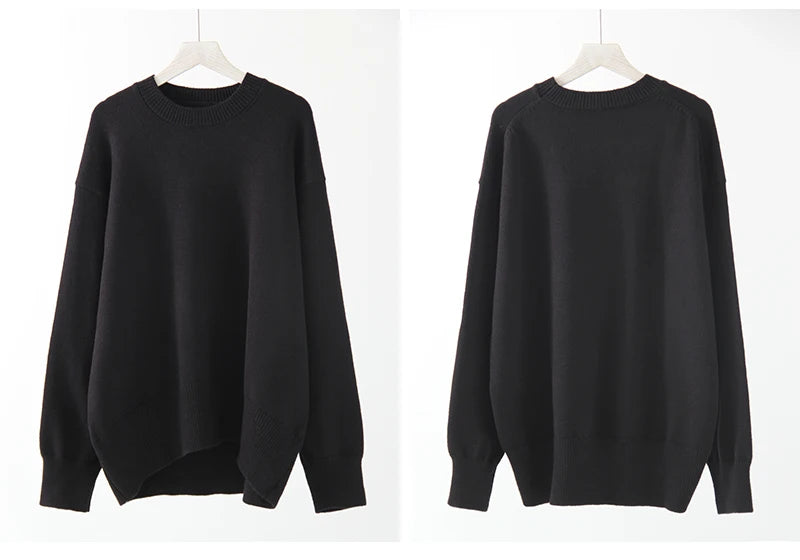 Oversize Burgundy Womens O Neck Knitwear Sweater Warm Winter Pullover