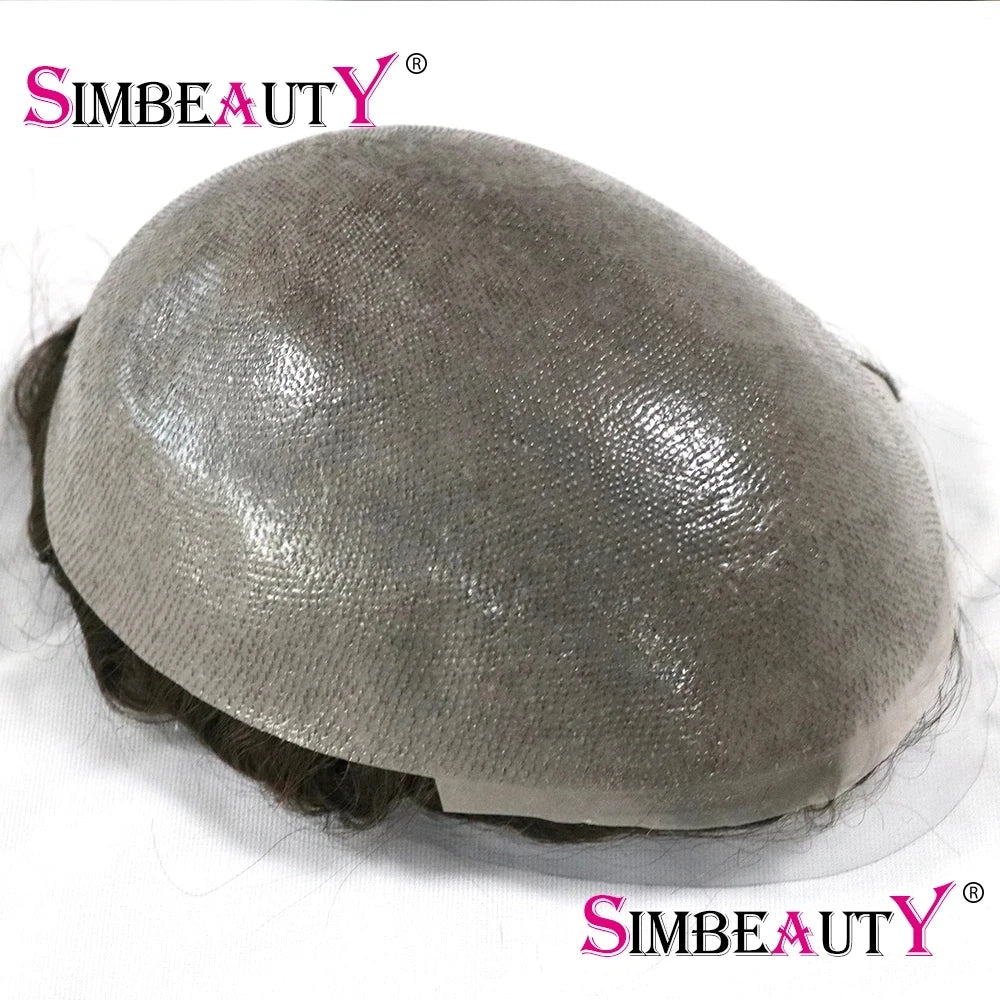 0.02mm Super Ultra Thin Skin 80% Density Natural Hairline Men Toupee Blonde Brown Grey Human Hair Undetected Capillary Prosthesi
