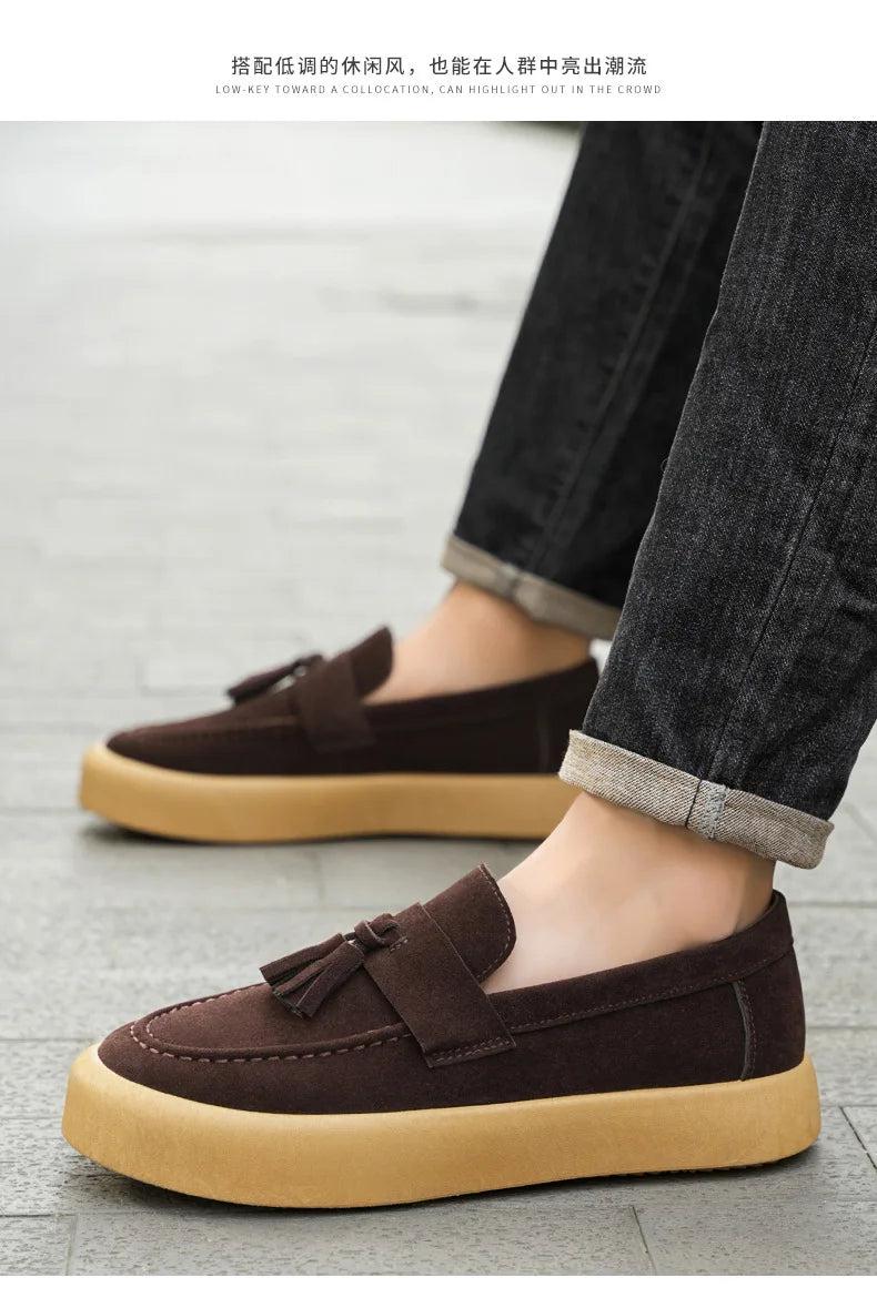 Mens Loafers Tassel Shoes Autumn  Fours Season British Style Fashion Casual Shoes Trendy Platform Anti Slip Vulcanized Shoes