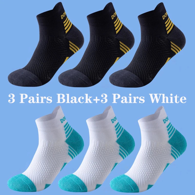 6 Pairs Marathon Running Socks Men Professional Sport Ankle Socks Thickened Towel Cushioned Tube Fitness Short Socks