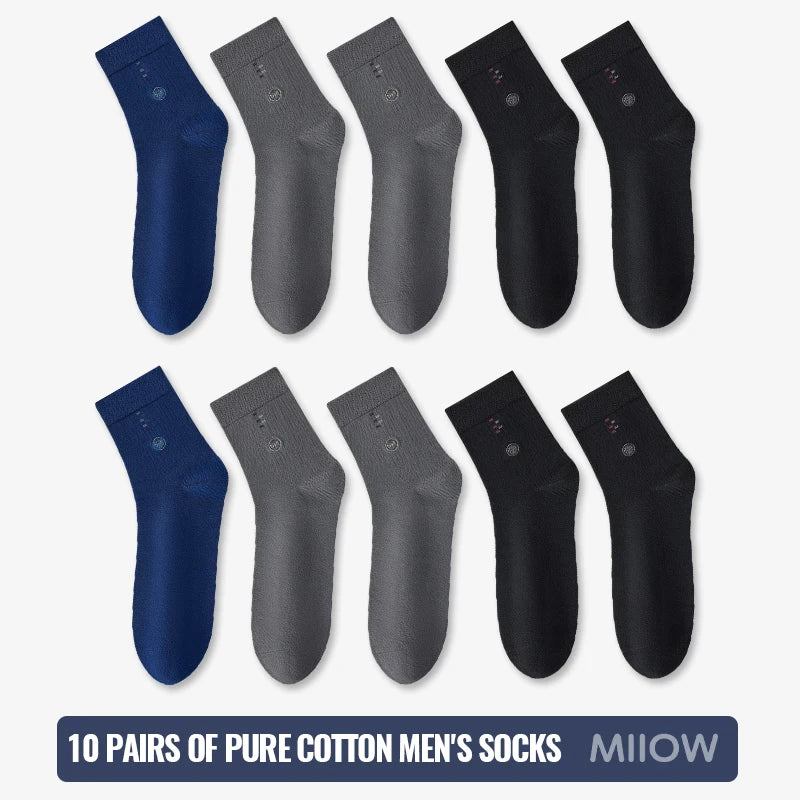 MiiOW 100% Pure Cotton Socks Men Business Dress Long Sock Black White Antibacterial Anti Odor Crew Socks Breathable Sport Sock