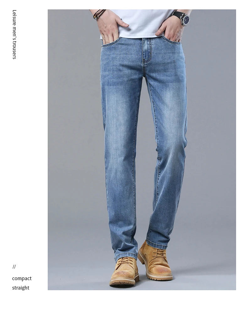 2026 Thin or Thick Material Slim Fit Men's Luxury Classic Style Men Jeans Business Stretch Denim Male Trousers Clothing