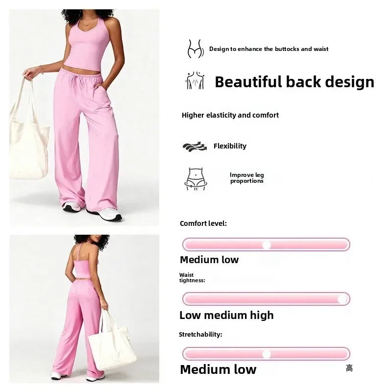Women Gym Sets V Neck Vest Loose Trousers Suits Sports Workout Athletic Yoga Pants Training Casual 2 Pecs Tracksuits