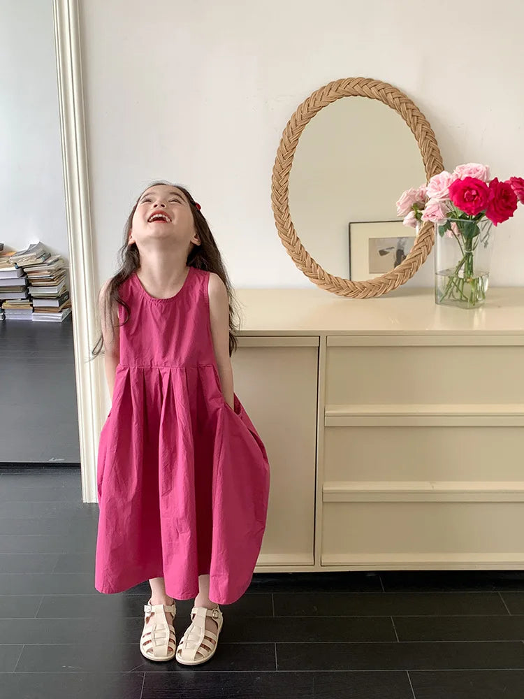 Girls Casual Dresses Girls' Dresses with Large Hemlines Sleeveless Casual Kids Dresses for Girls 2 To 8 Years Princess Dress
