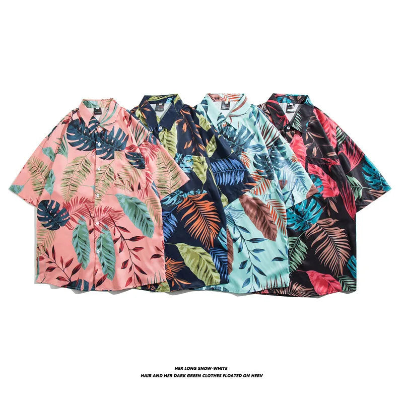 Men's Hawaiian Polyester Summer Short Sleeve Shirt Tropical Leaf 3D Pattern Printing Beach Male Shirts Casual Blouse For Men