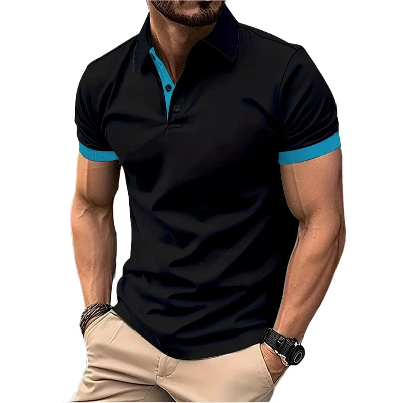 Summer Short Sleeve Polo Shirt Mens Large Stritching T Shirts Lapel Business Breathable Tee Shirt Lightweight Sweatwear
