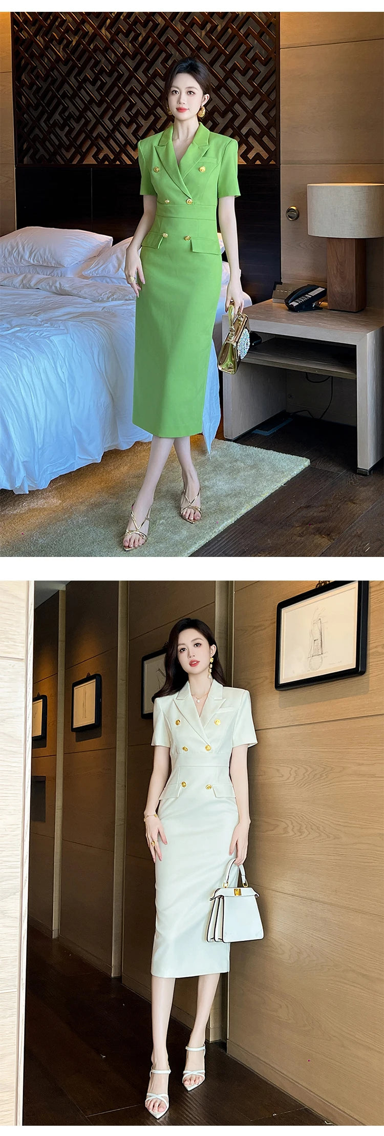 Elegant Office Lady Classic Business Formal Pencil Dress Women Clothes Blazer Commute Short Sleeve High Waist Slim Midi Vestidos