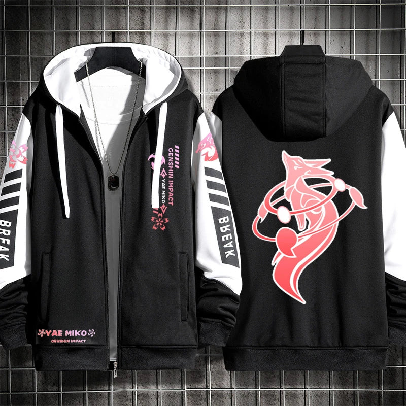 Anime Genshin Impact Yae Miko Cosplay Costumes Unisex 3D Hoodie Sweatshirt Zipper Hooded Jacket Outerwear
