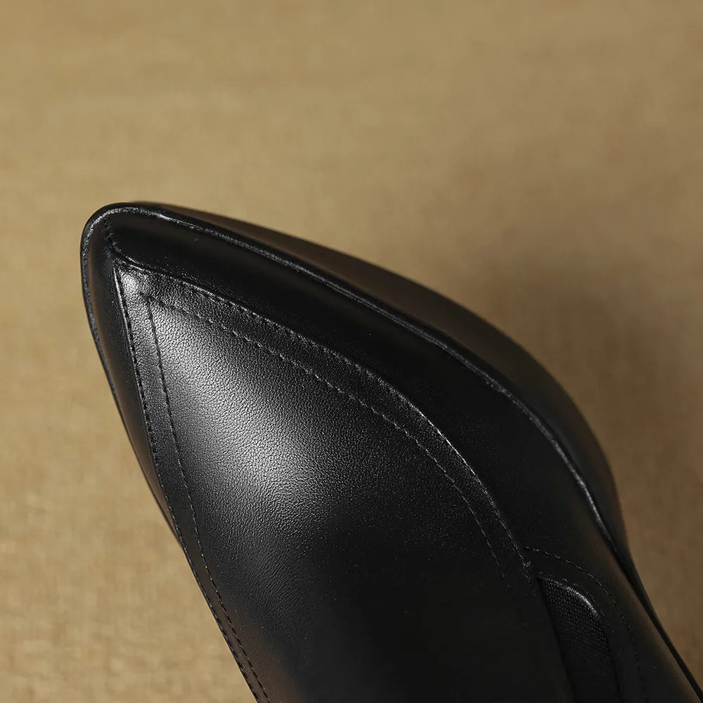 Aucegi New Spring Autumn Women Genuine Leather Pumps Classic Style Pointed Toe Platform Chunky Heel Retro Zipper Handmade Shoes
