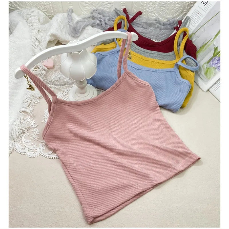 Summer New Solid Color Small Camisole for Girls and Students, with A Slimming Look and A Versatile Thread Vest. Short Base Shirt