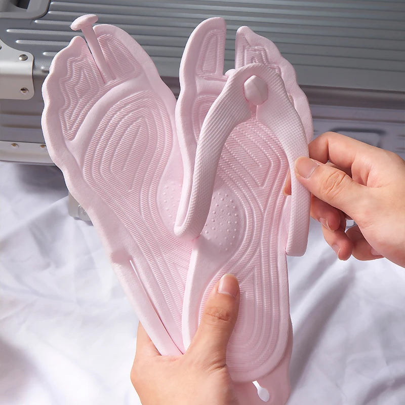 Folding Slippers Trip Travel Portable Slides Women Men Light Home Hotel Salon Homestay Guest Use Sandals Bathing Beach Shoes