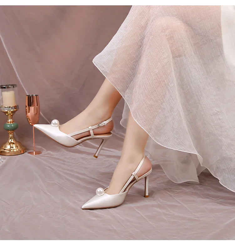 Female Wedding Shoes Summer New Pointed Toe Stiletto Sandals White Bridesmaid High Heels 6.5/8.5CM Pumps Women Chaussures Femme