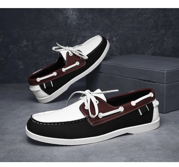 Men Loafers Strap Design Boat Shoes PU Leather High Quality Comfortable Slip-On Soft Flat Driving Shoes For Male Plus Size 40-48
