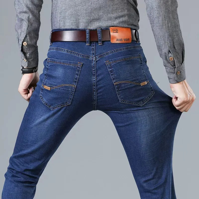 2025 JEAN New Business Men's Jeans Casual Straight Stretch Fashion Classic Blue Black Work Denim Trousers Male Brand Clothing ﻿