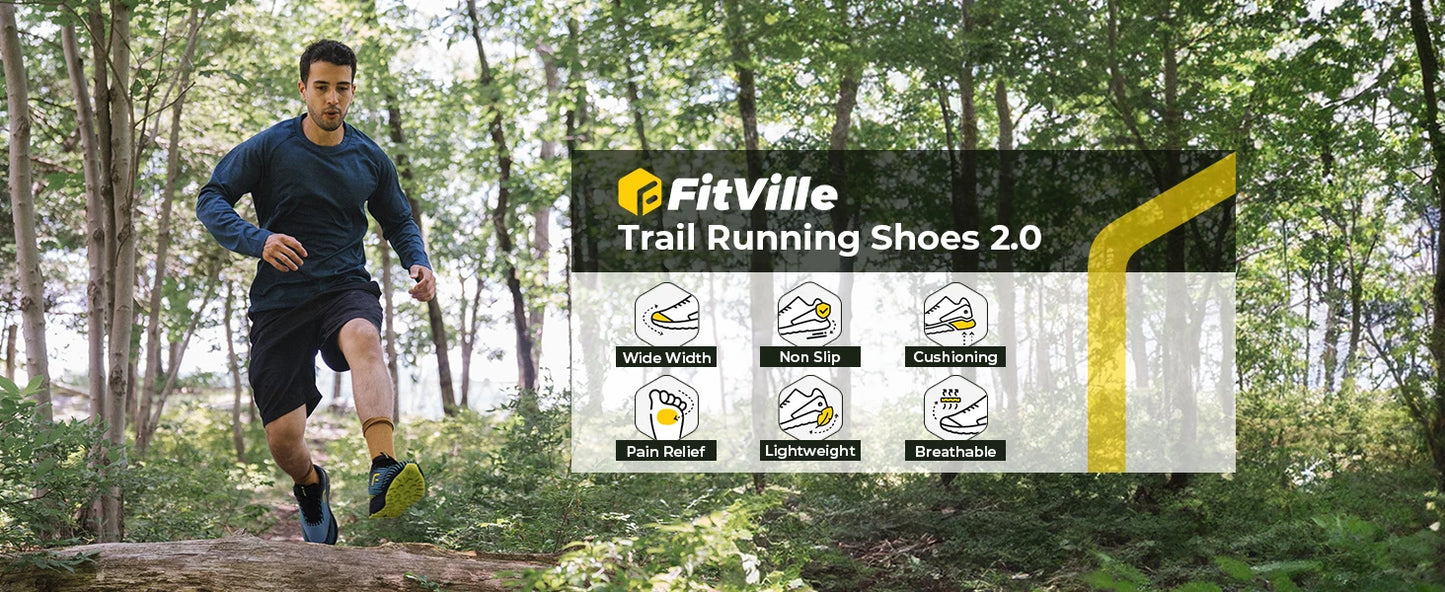 FitVille Men's Trail Running Shoes Outdoor Sneakers Wide Anti-slip Cushioning Lightweight for Swollen Feet with Arch Support