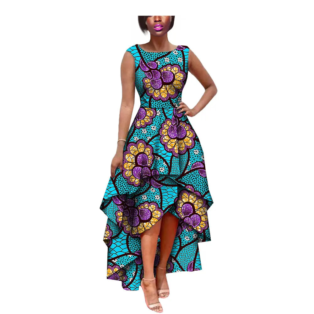 Hot African Women's AFRIPRIDE Private Sleeveless Pleated Party Dress Cotton Women's Dresses A722582
