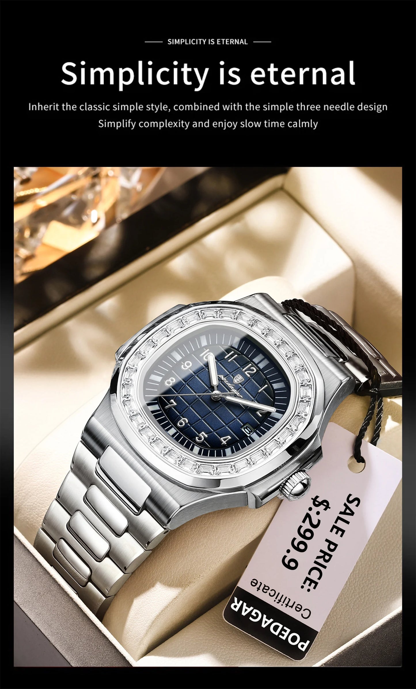 POEDAGAR Luxury Square Man Watches Waterproof Luminous Date Men Wristwatch Casual Male Clock Stainless Steel Men's Quartz Watch
