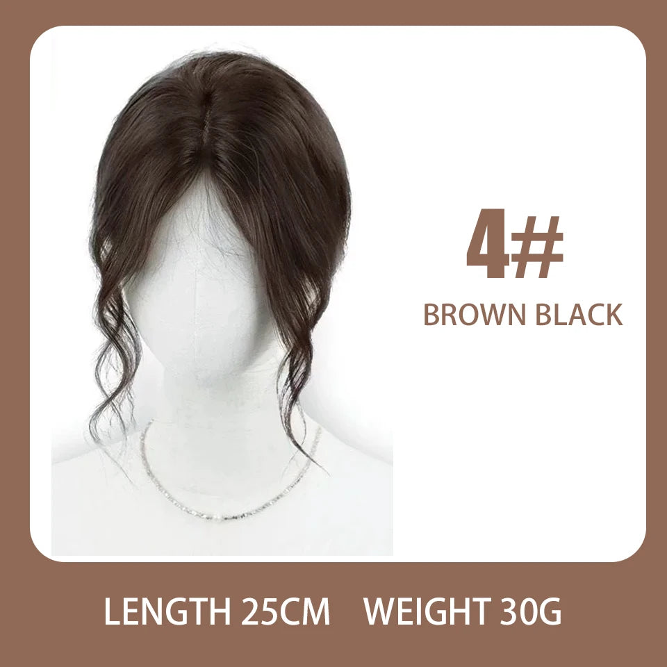 Invisible Middle-part Bangs For Girl Synthetic Hair Topper Clips on Fringe Hairpiece With Two Sides Temple Natural Fake Bangs