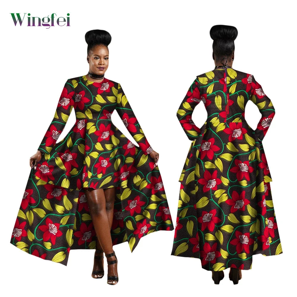 African Dresses for Women Dashiki Kente Style Print Dress Cotton Wax Print Sexy Maxi Long Dress for Ladies Africa Clothes WY1268