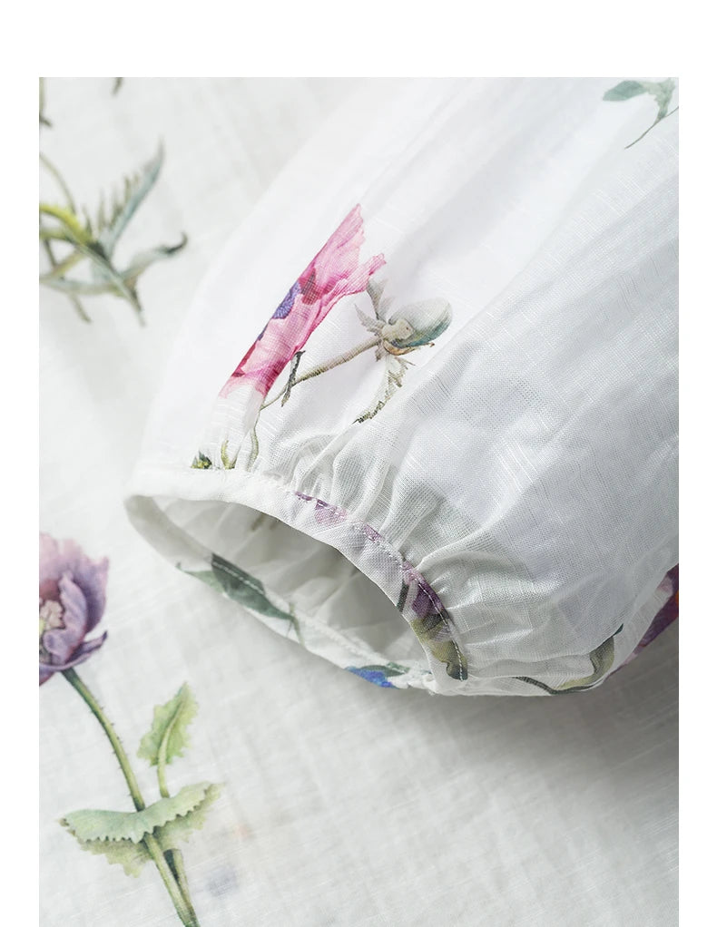 TOYOUTH Women Blouse Shirt 2025 Spring New Linen Floral Printed Velvet Casual Pullover Tops