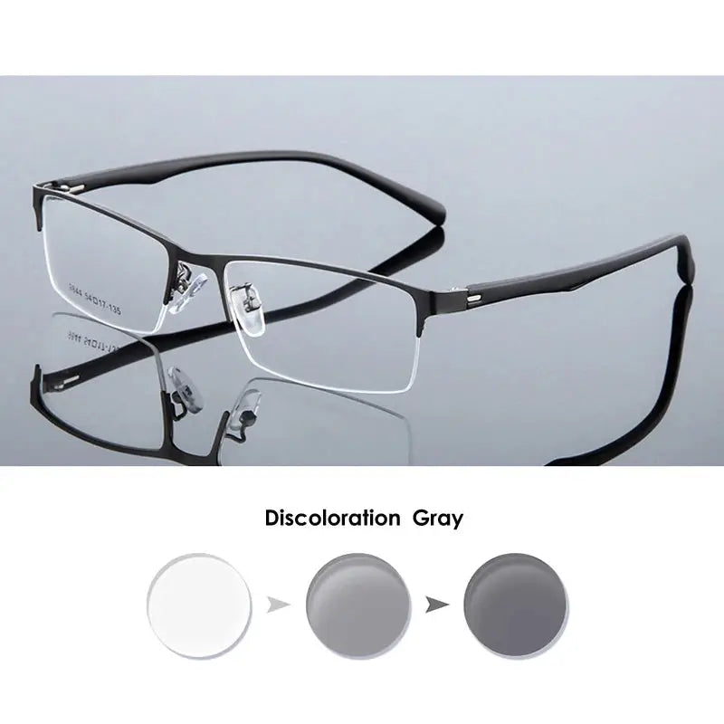 VCKA Half Frame Men Business Myopia Prescription Glasses Alloy Photochromic Anti Blue Ray Shortsighted Eyewear -0.5 TO -10 BAZAARHUBO
