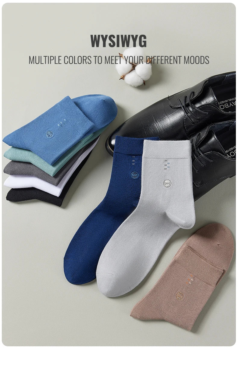 MiiOW 100% Pure Cotton Socks Men Business Dress Long Sock Black White Antibacterial Anti Odor Crew Socks Breathable Sport Sock