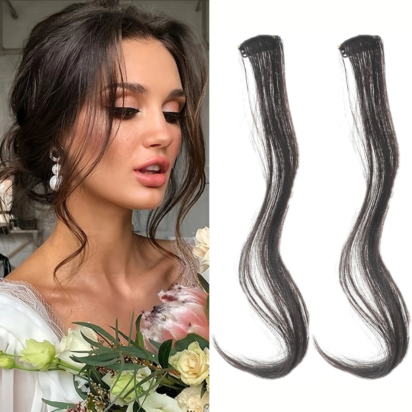 2PC synthetic Bangs Wig Hair Extensions Curly Clip-on Hair Front Side Long Wavy Blone Bangs With Clip Invisible Fringe Fake Hai