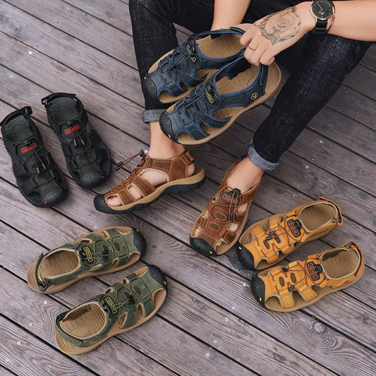 2026 Men Sandals Genuine Leather Mens Casual Shoes Outdoor Men Leather Sandals for Men Beach Shoes Roman mens Shoes
