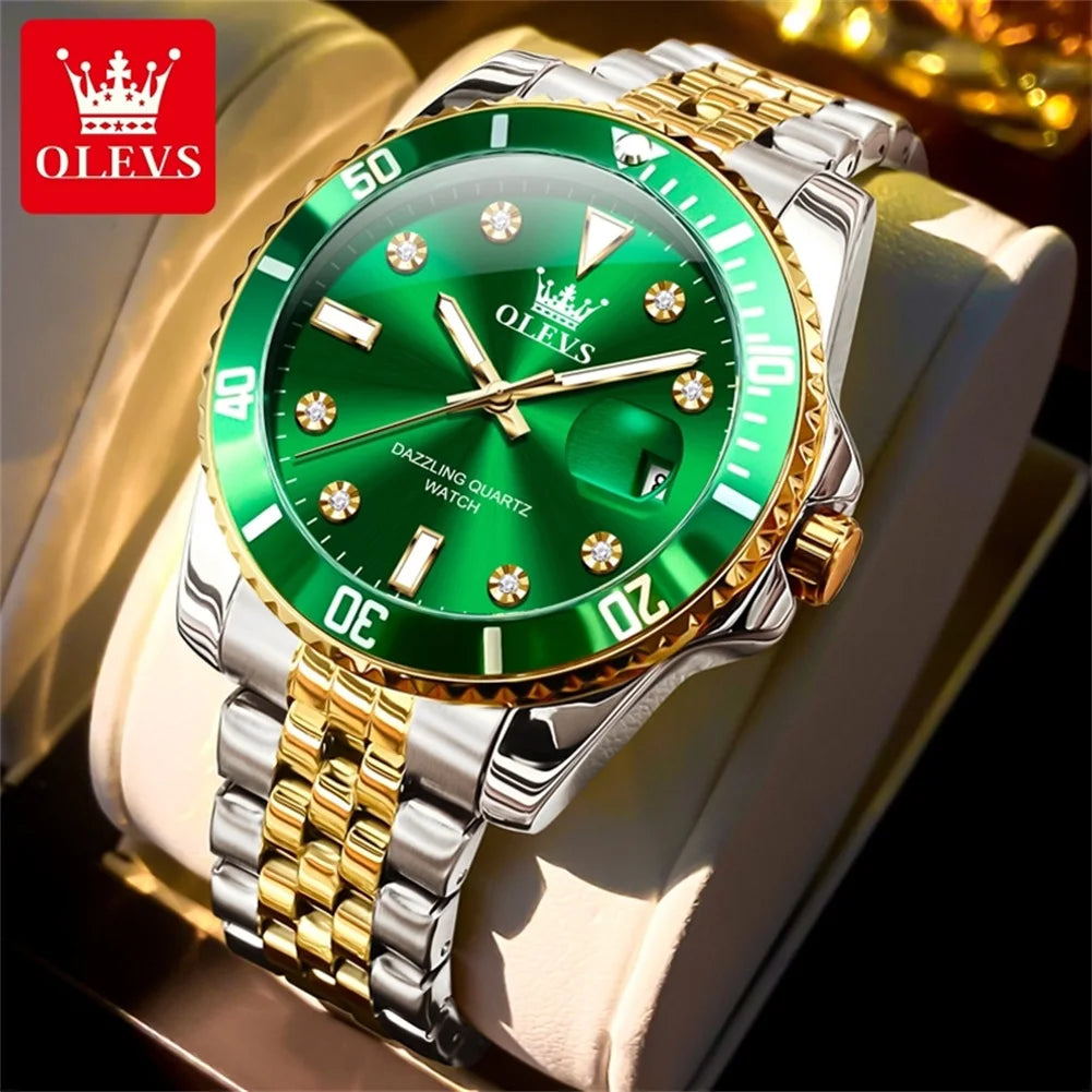 OLEVS Men's Watches Luxury Brand One-Way Timing Rotation Bezel Analog Original Quartz Watch for Men Submarine Series Wristwatch