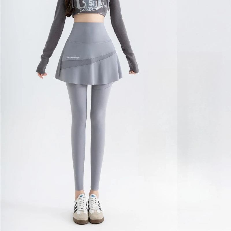 Fake Two Short Skirt Pants with Summer Pockets Crotch Half Skirt for Women High Waisted Oversized Quick Drying Sports Yoga Pants