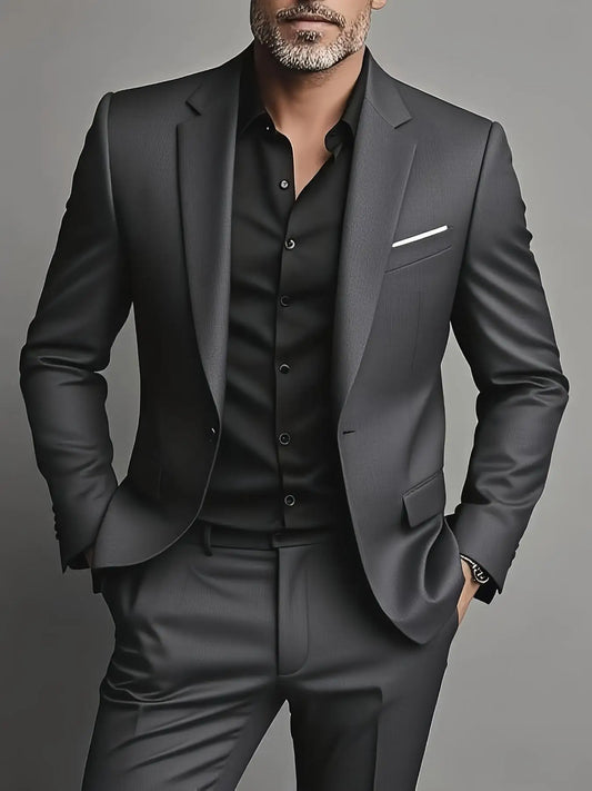 Men's Burgundy 2-Piece Suit Set (Blazer + Trousers Only, No Vest Included),Slim Fit Formal Business Wedding Party Jacket & Pants