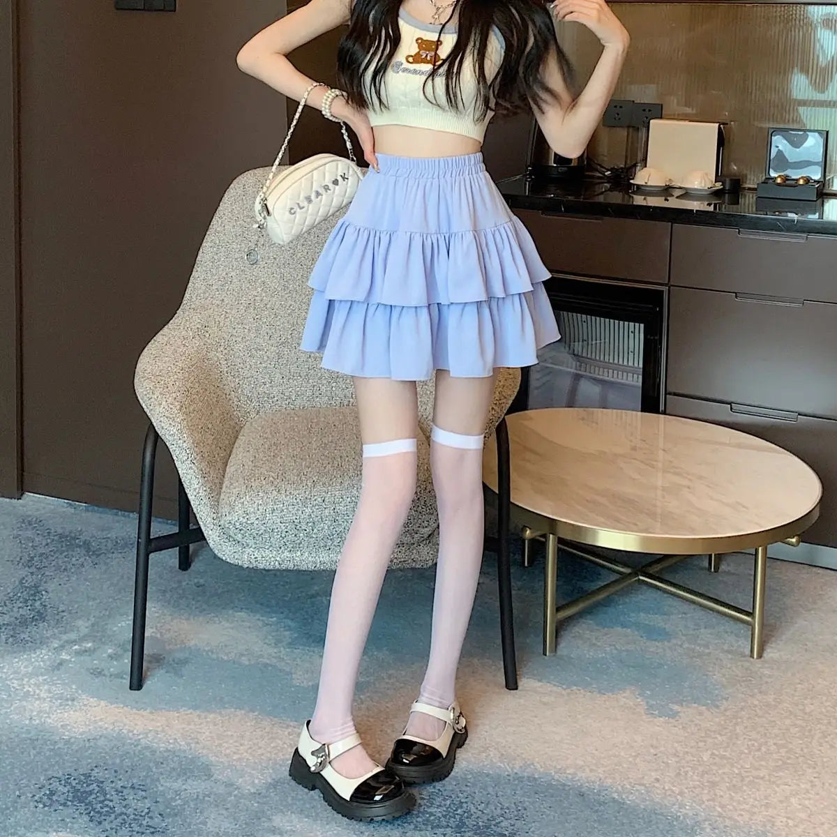 Ruffled Cake Skirts for Women High-waisted A-line Solid All-match Sweet Lovely Girls Korean Style Gentle Spring Kawaii Casual