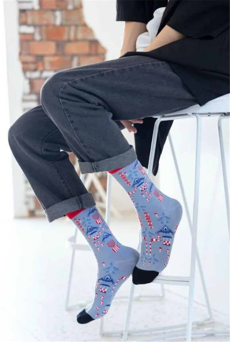 New Fighter Jet Fighter Carrier Aircraft Pattern Socks for Aviation Enthusiasts Stealth Men Crazy Party Crew Socks Cotton