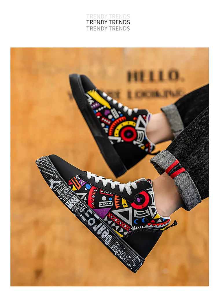 Mens Casual Sport Shoes 2026 Autumn Fashion Comfort Non Slip Casual Sneakers Platform Outdoor Running Shoes Graffiti Board Shoes