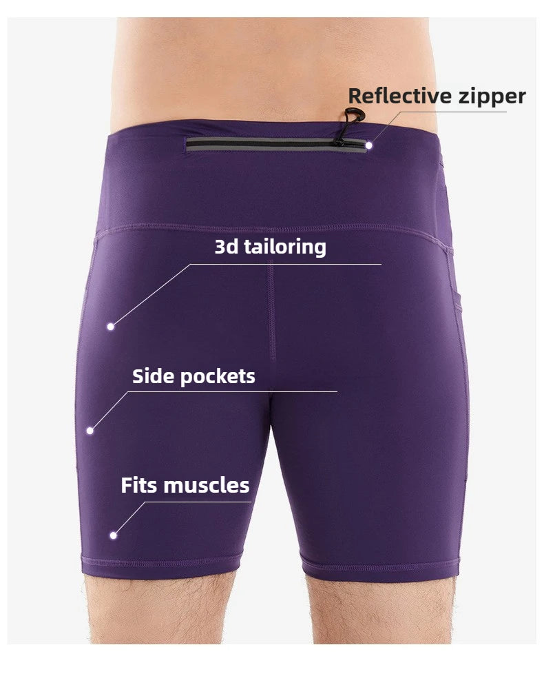 Compression Running Shorts Quarter Length Quick Dry Tight Fit with 6 Pockets for Marathon Training Trail Men Women Multi-Pocket
