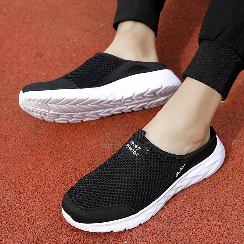 Half Slippers Outdoor High Quality Anti-slip Men Leisure Shoes Mesh Breathable Soft Comfortable Flat-bottomed Slippers