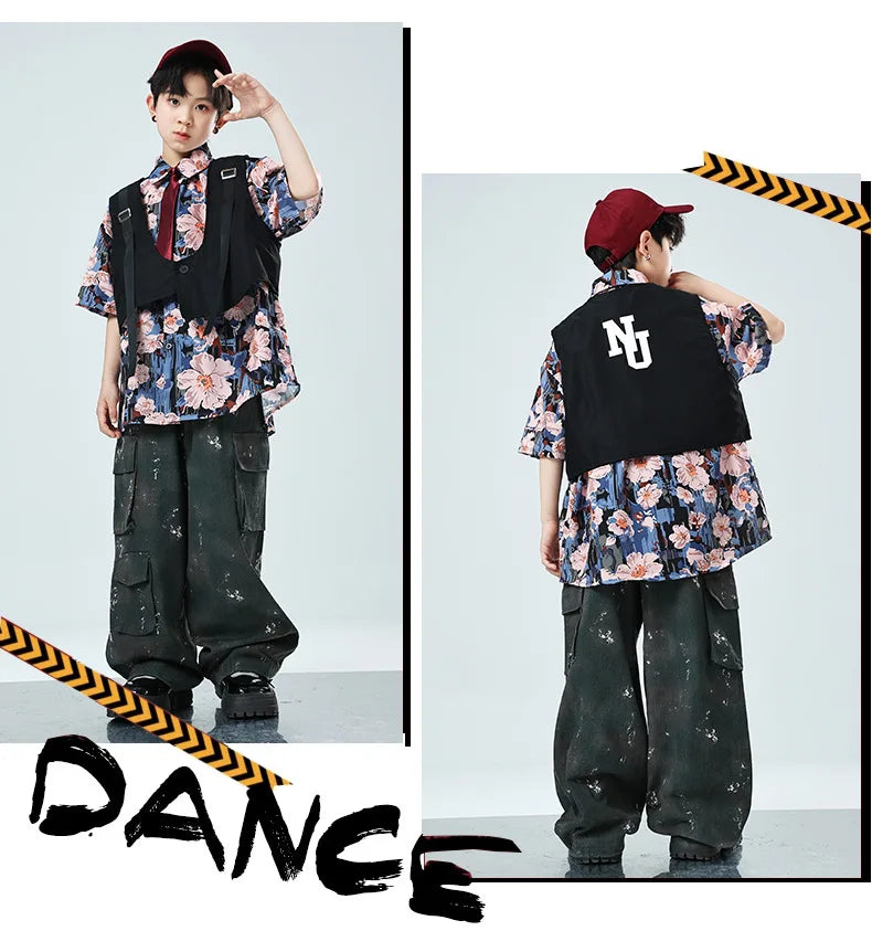 Kids Tracksuits Teens Stage Fashion Show Dance Clothes Boys Girls Suits Sets Vest Pant Shirt Children Jazz Hip Hop Costumes