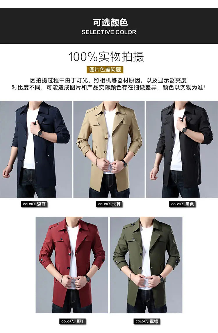2025 Spring Autumn New Style Windbreaker Men Mid-Length Business Casual Jacket Iron-Free Jacket Large Size Jacket