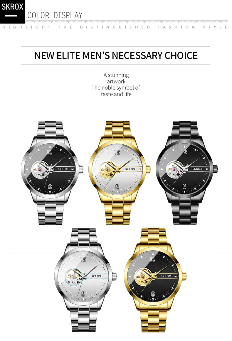 Original Genuine SKROX High-end Luxury Stainless Steel Skeleton Automatic Mens Watch Mechanical Waterproof Elegant Wrist Watches