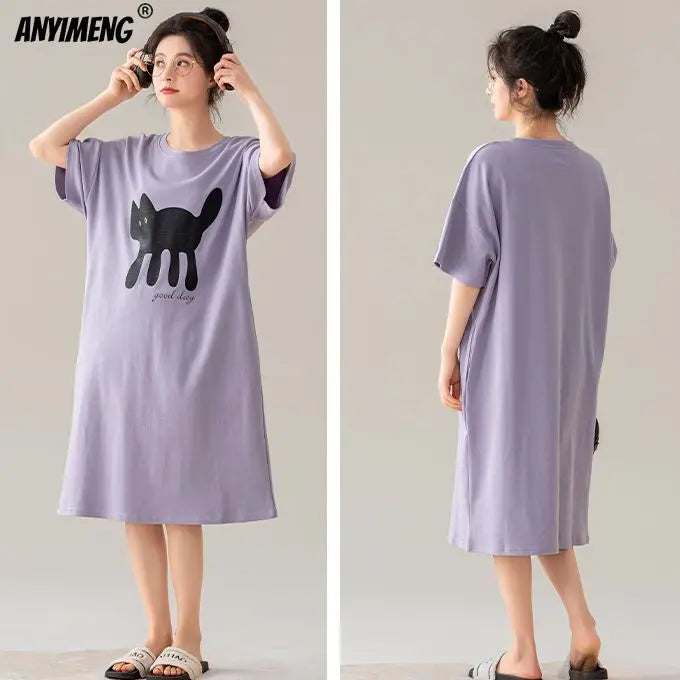 100% COTTON! M-4XL Plus Size Summer Women Nightgown Brand New Anti-bacterial HQ Nightdress Short Sleeves Sleepshirt Casual Dress