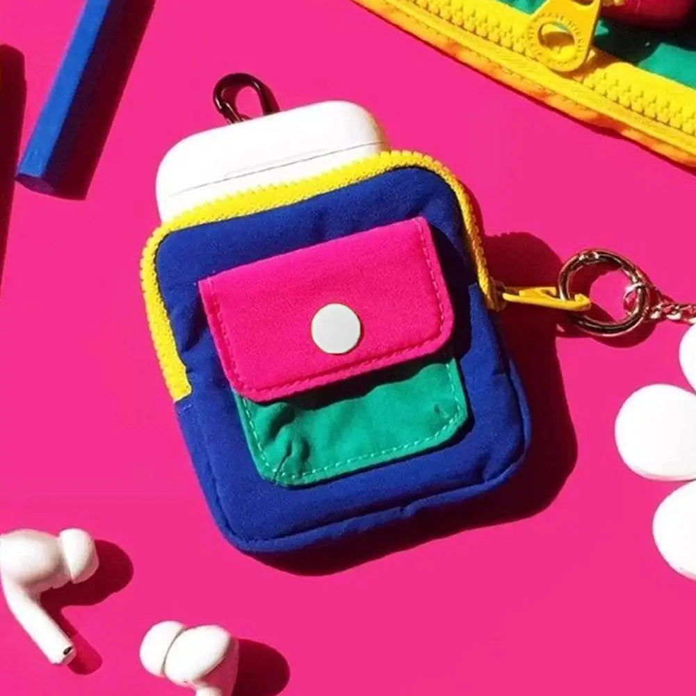 Dopamine Color Mini Wallet Keychain Coin Purse Mini Zipper Earphone Bag Cute Backpack Accessory Pendant Gift for Women