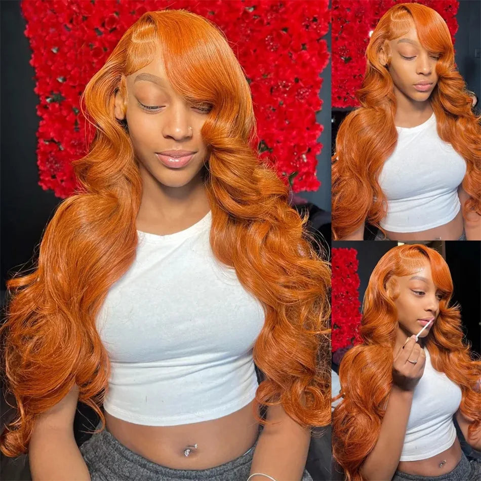 Ginger Orange 13x6 HD Lace Front Wigs Human Hair Body Wave 13x4 Human Hair Lace Frontal Wigs Transparent Lace Wig Woman Glueless