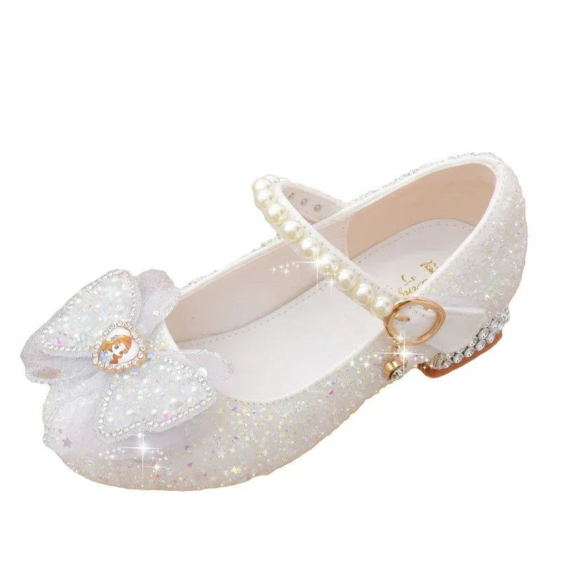 Girls' Shoes High Heels for Kids Elegant Girl Shoes Party Sequin Child Girl Heel Shoe Church First Communion White Princess Shoe