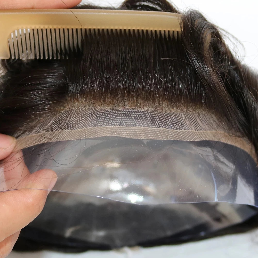 Durable Q6 Blonde Brown Bleached Knots Breathable Lace Grey Black 1B40 1B65 1B80 Men's Wig Human Hair Toupee Prosthesis For Men