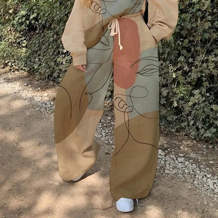 Fashion Print Oversized Tracksuit Suit Women Two Piece Pants Sets Casual Sweatshirt Trousers Streetwear 2 Piece Set Lady Outfit