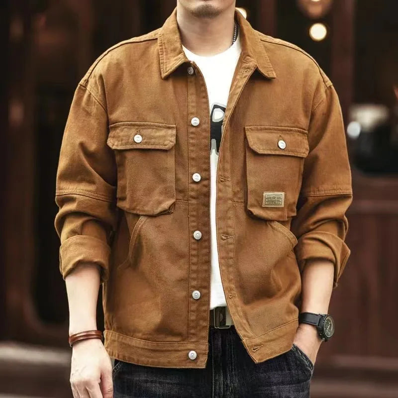 American Style Heavyweight Retro Workwear Jacket Men's Spring Autumn New Trend Loose Hardman Hunting Denim Coat Casual Fashion