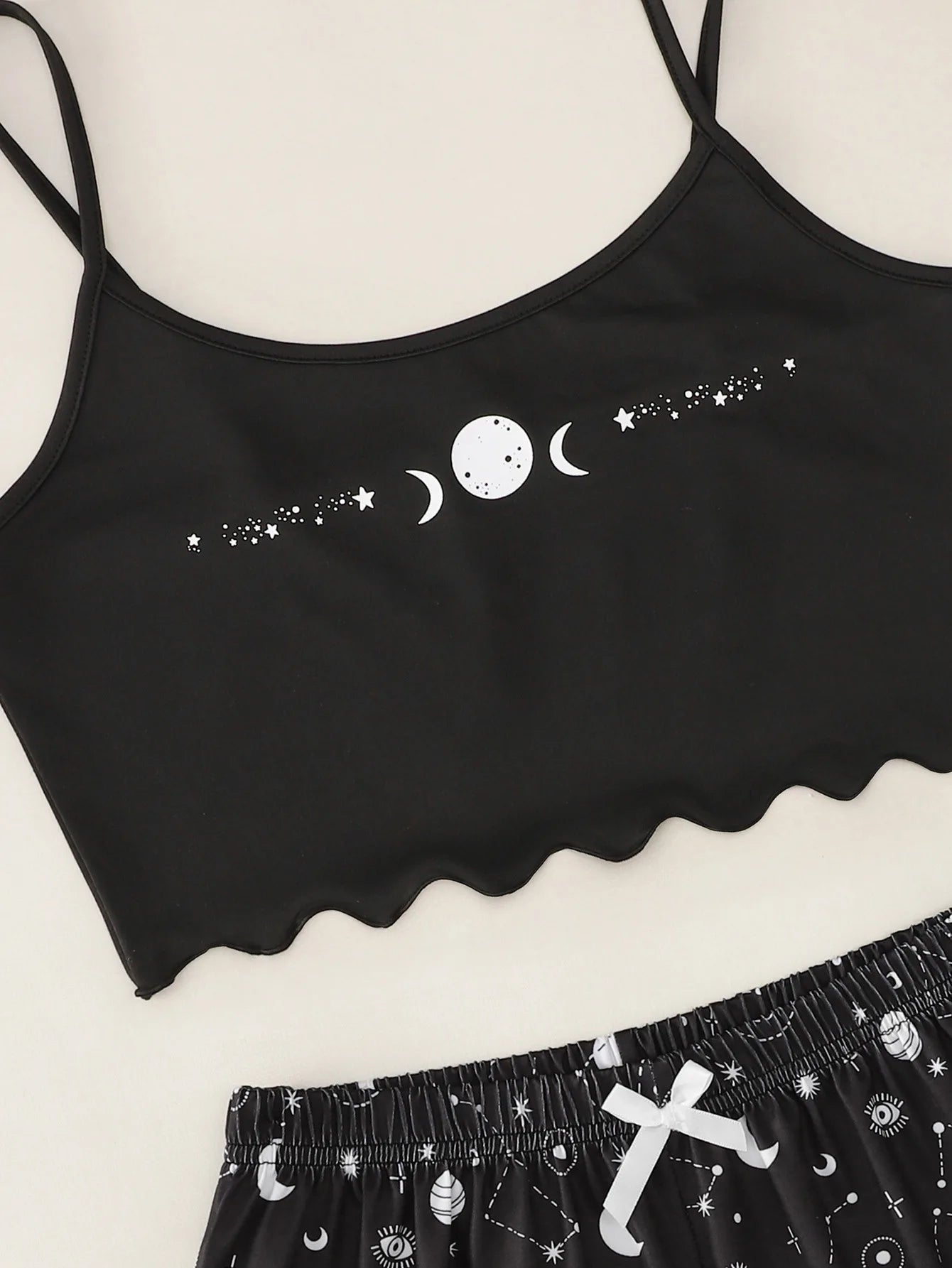 Summer Pajamas Set Women's Sleepwear Star Moon Printed Sleeveless Sling Crop Tops and Shorts Set Homewear Loungewear Pijama
