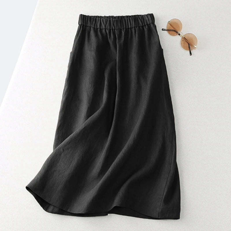 ZANZEA Women A Line Cotton Skirt Elastic Waist Midi Skirt Solid 2024 Summer Korean Side Pockets Falda Saias Casual Holiday Jupe