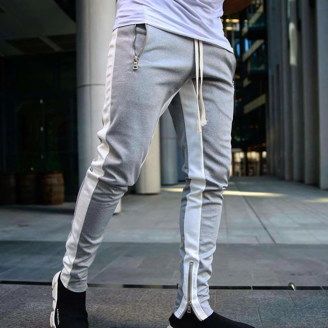 Men's casual and fashionable long pants, tight fitting gym sports pants, street wear, runners' small foot sports pants