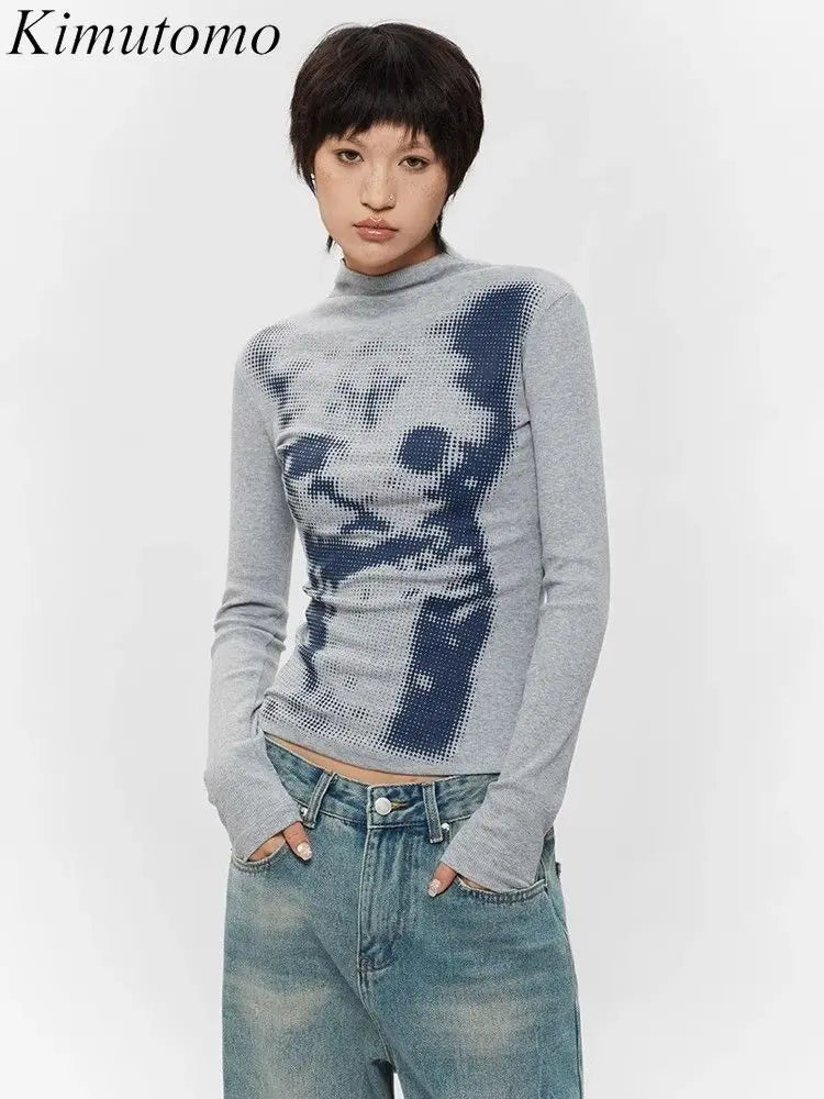 Kimutomo Streetwear Cat Graphic T Shirts Women Long Sleeve Korean Fashion 2000s Clothes Y2k Tees Female Harajuku Spring